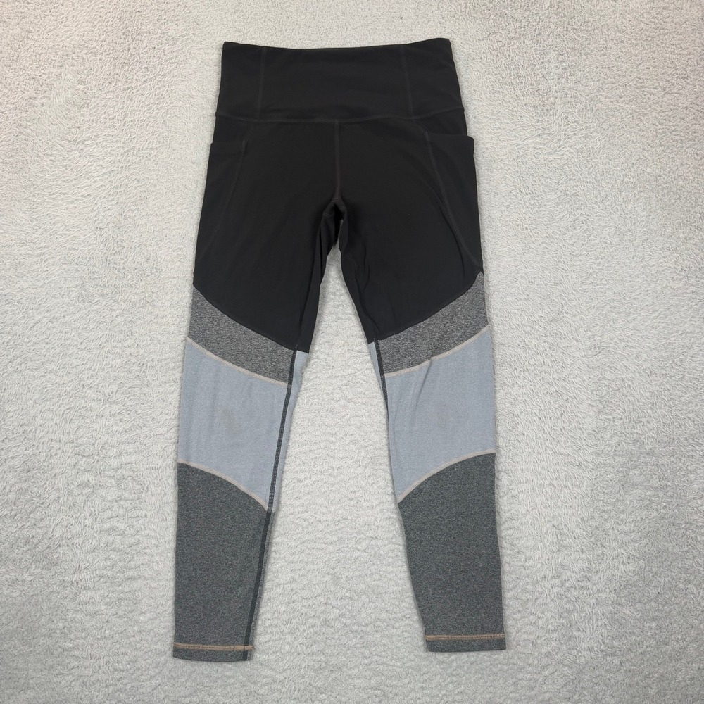Athleta Women Black Grey Colorblock High Rise Pocket Leggings Size S